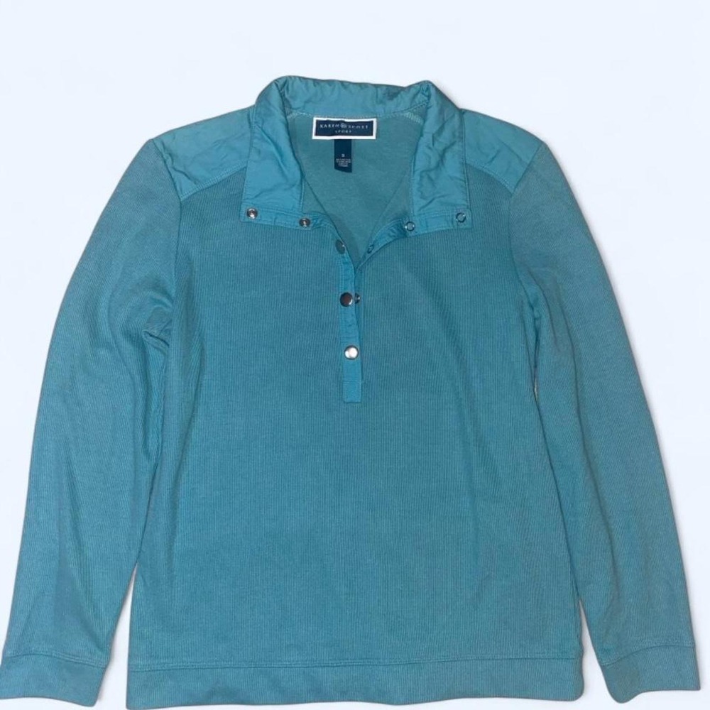 Karen Scott Sport Women's Teal Long Sleeve Collared Polo Shirt Size Small/Medium